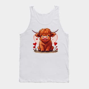 Highland Cow Valentine Day, Baby Highland Cow Farm Animal Tank Top